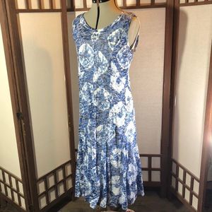 Ruby Rd. Sundress abstract print blue&.white/Large/lined/ sleeveless dress midi